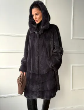 Норковая шуба с капюшоном - графит - фото 7
