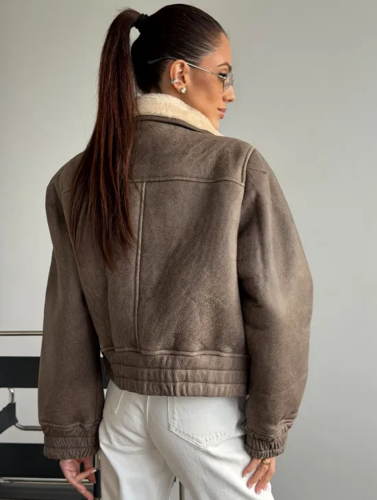 Короткая дубленка - воротник шаль - фото 6