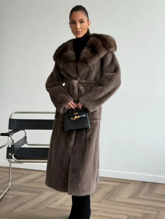 Шуба норковая длинная с капюшоном - фото 9