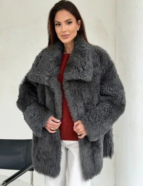 Серая дубленка из тиградо - фото 0