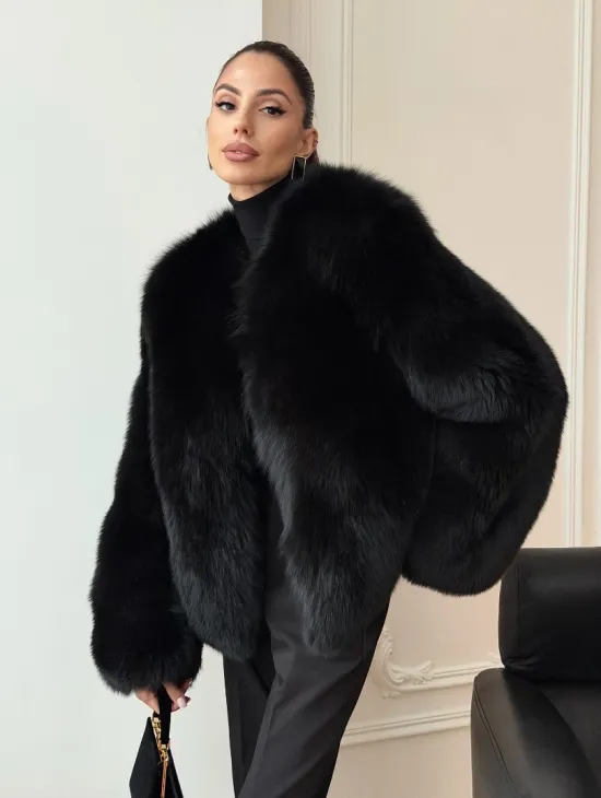 Черная короткая шуба из песца - фото 0