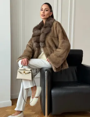 Норковый полушубок - воротник куница - фото 10