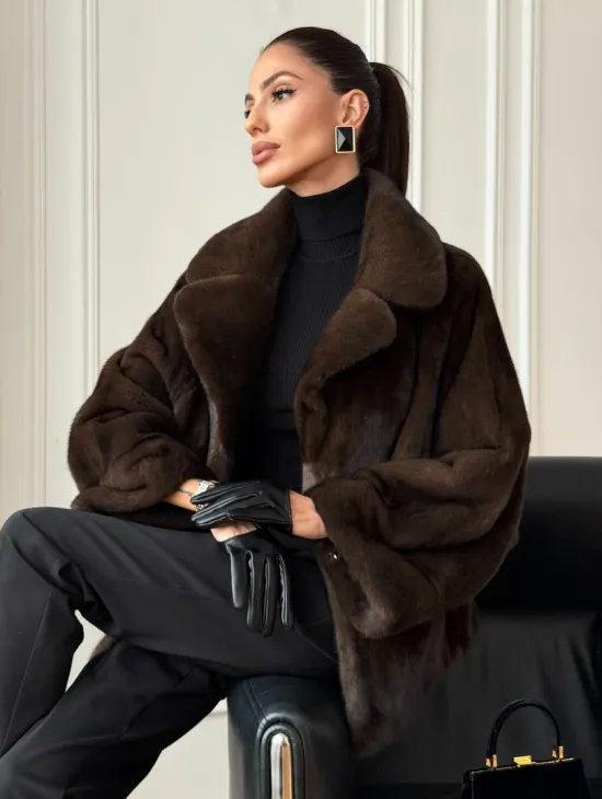 Короткая шуба из натурального меха норки - фото 9