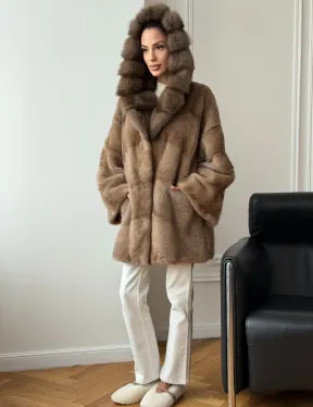 Шуба норковая с капюшоном куница - фото 4