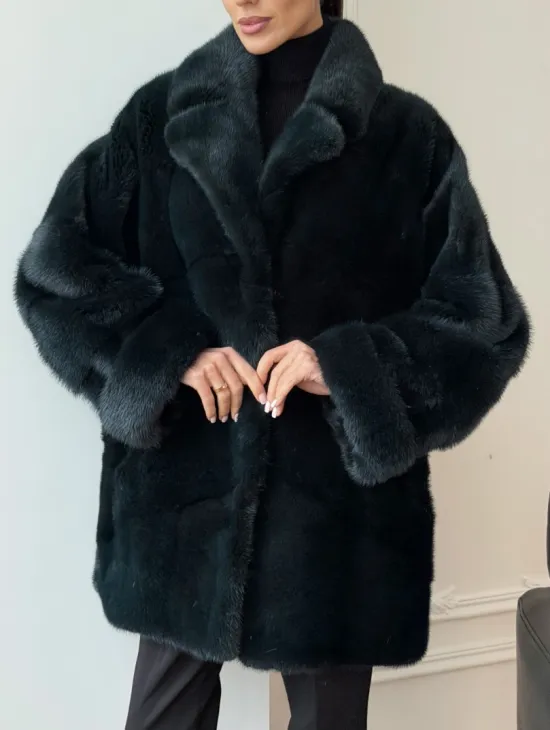 Зеленая норковая шуба - жакет - фото 1