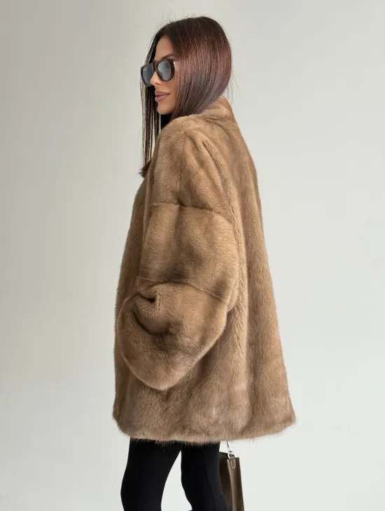 Шуба из аукционного меха норки - пастель - фото 7