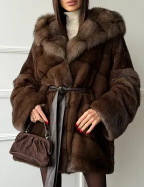 Шуба норка - кимоно с капюшоном - фото 3