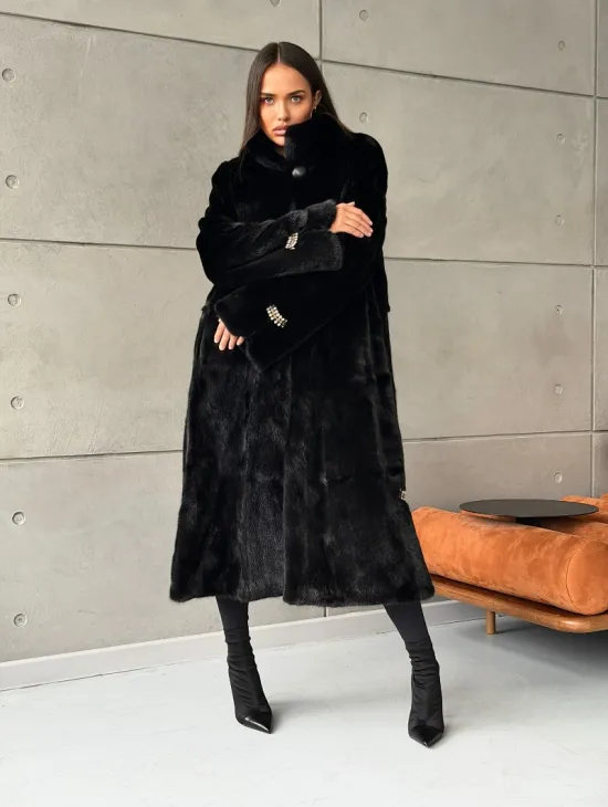 Черная норковая шуба Blackglama - стойка воротник - фото 11