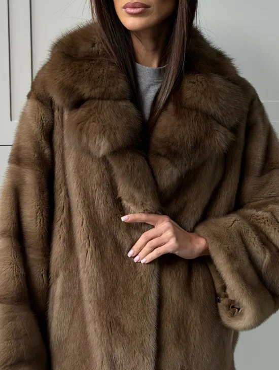 Куртка из меха норки - воротник куница - фото 1