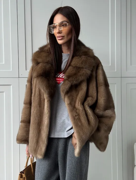 Куртка из меха норки - воротник куница - фото 14