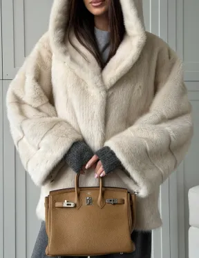 Норковый полушубок с капюшоном кобра - фото 3