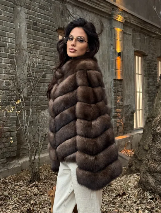 Роскошная шуба из меха соболя стойка воротник - седина 1/2 - фото 7