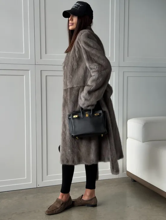 Норковая шуба из скандинавской норки - цвет серый - фото 9