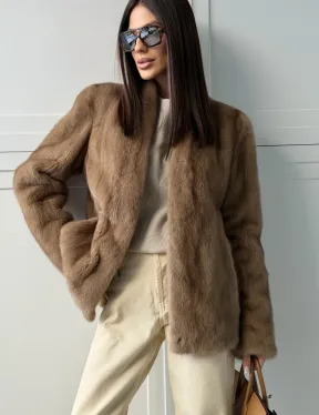 Женский норковый полушубок пастель - фото 0