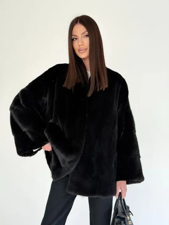Женский норковый жакет - черный - фото 12