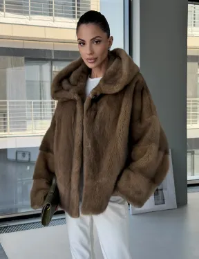 Женский норковый полушубок с капюшоном - фото 12