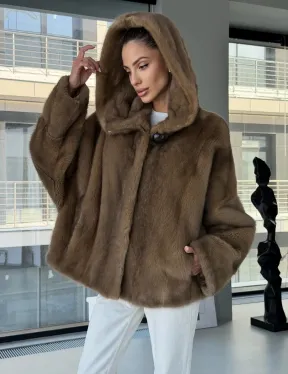 Женский норковый полушубок с капюшоном - фото 7
