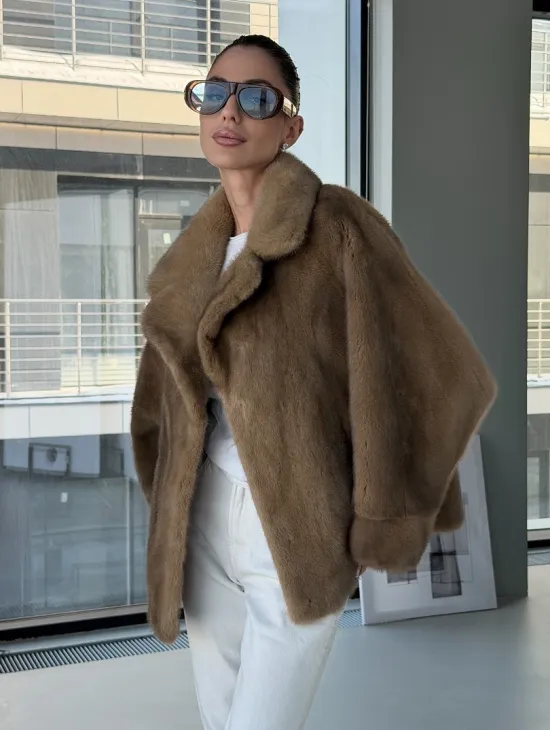 Короткая норка кимоно роспуск - английский воротник - фото 8