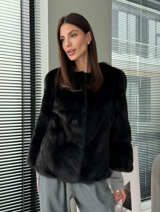 Норковый жакет - цвет черный - фото 8