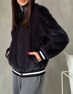 Бомбер из меха норки в цвете графит - фото 2