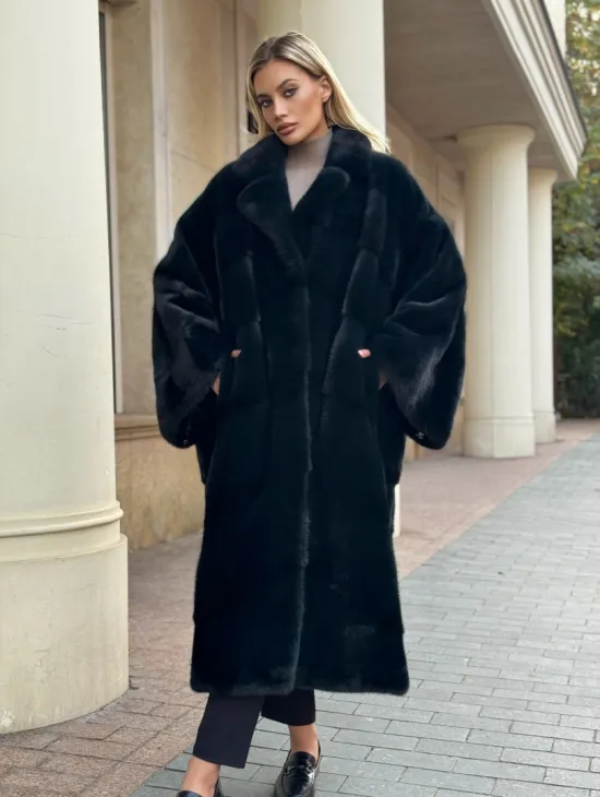 Зеленая норковая шуба - фото 2