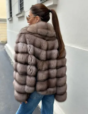 Шуба из меха соболя в оттенке торторо - фото 6