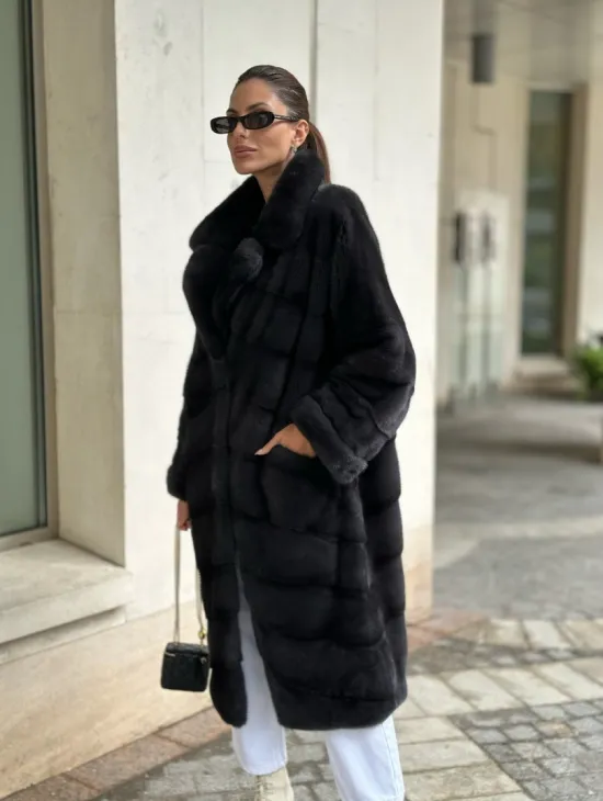 Шуба норковая кимоно - темный графит - фото 3