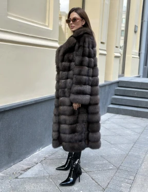 Изысканное пальто из баргузинского соболя с английским воротником седина 1/2 - фото 2