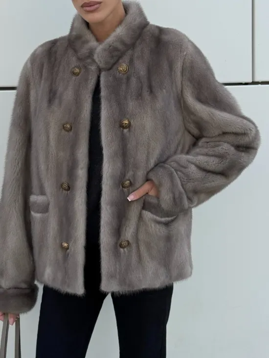 Жакет норковый в цвете сапфир - фото 3