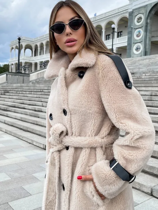 Шуба из натуральной овчины - цвет молочный - фото 1