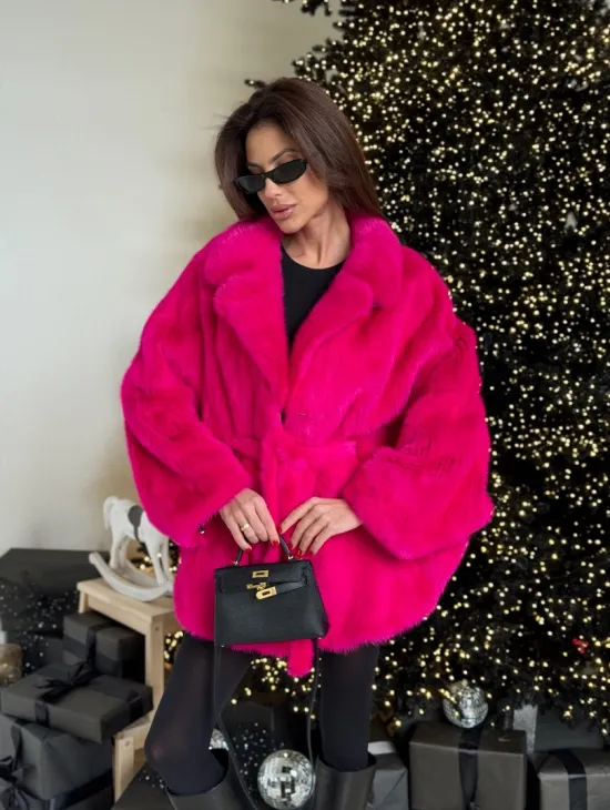 Норка роспуск английский воротник летучка - цвет фуксия - фото 2