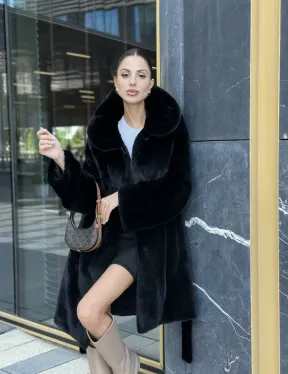 Шуба норковая с капюшоном, мех BLACKGLAMA - фото 10