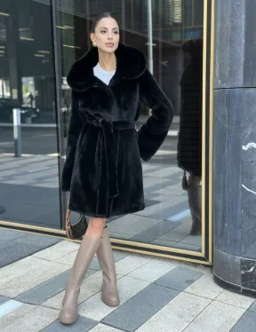 Шуба норковая с капюшоном, мех BLACKGLAMA - фото 8