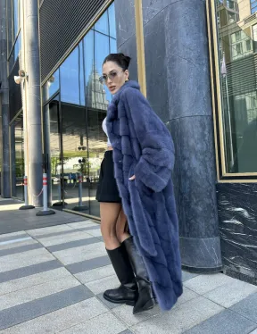 Норковая шуба с английским воротником - цвет джинс - фото 13