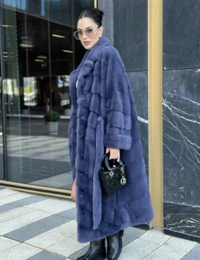Норковая шуба с английским воротником - цвет джинс - фото 5