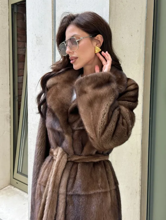 Классическая норковая шуба  натуральный цвет - орех - фото 1