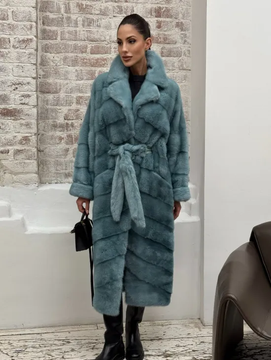 Норковая шуба в цвете TIFFANY - фото 9