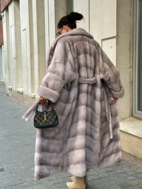 Шуба из импортной плюшевой норки английский воротник - нюд - фото 4